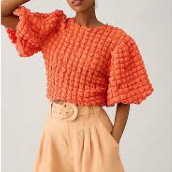 Anthropologie Tops - Anthropologie Eri + Ali Textured Puff-Sleeve Top in Orange Sz M